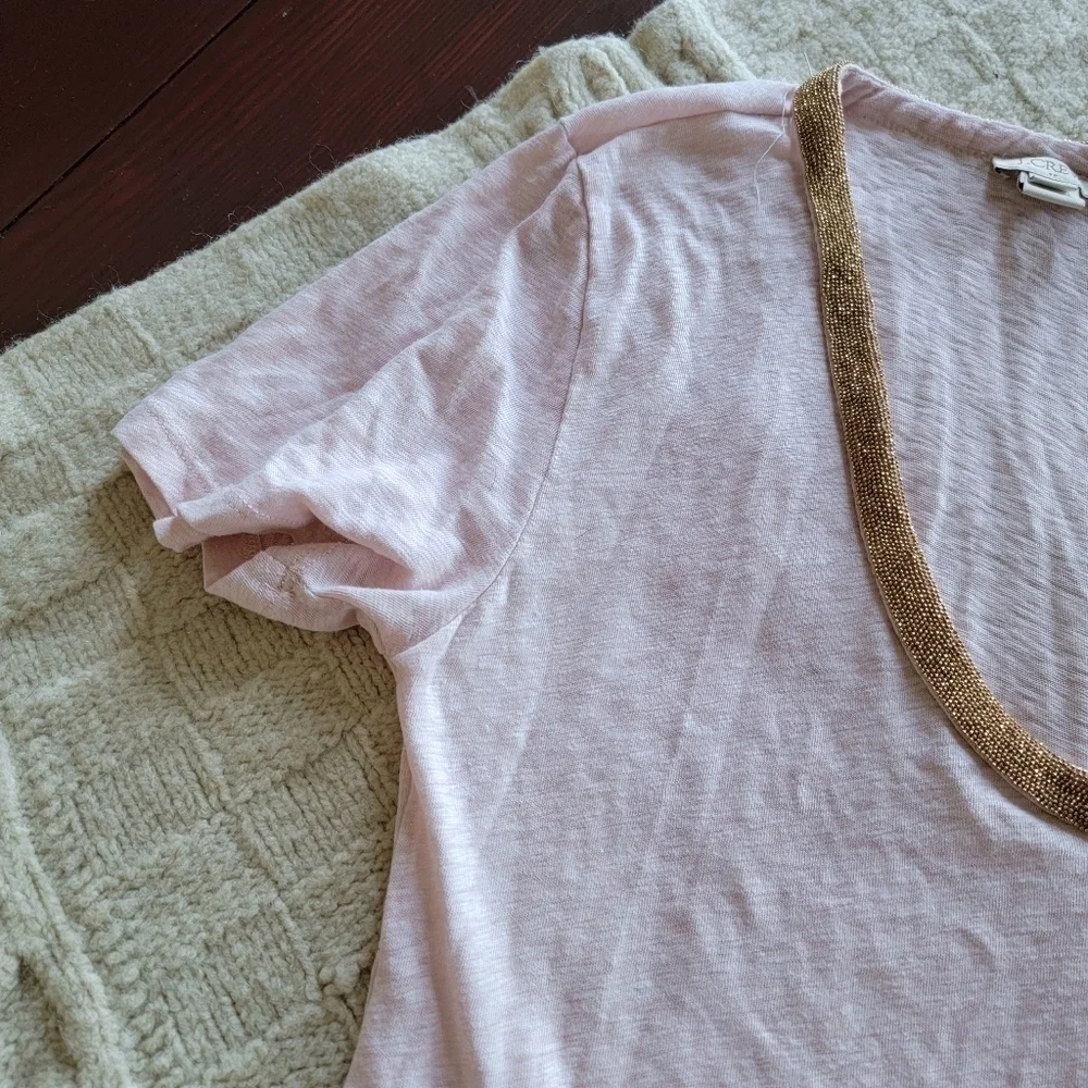 J Crew Slub Knit Ballerina Pink Beaded Neckline T-shirt size Small